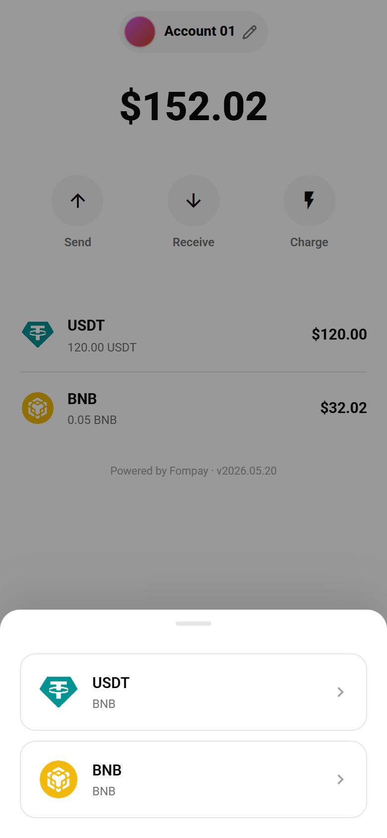 Receive → USDT 선택